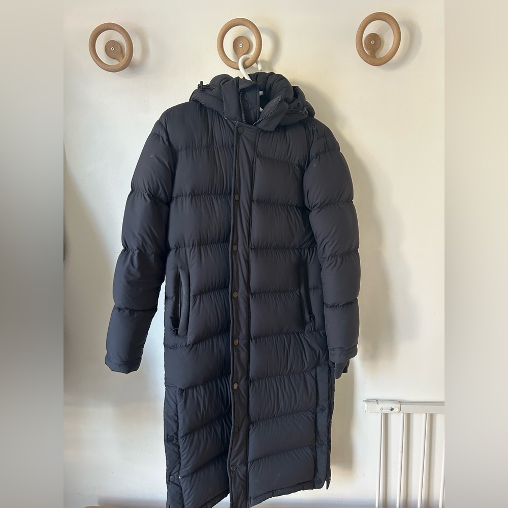 TNA Long Black Puffer Coat with Hood